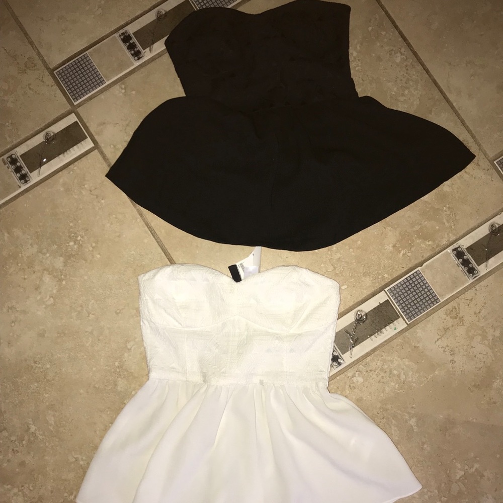 White and black strapless bustier peplum tops